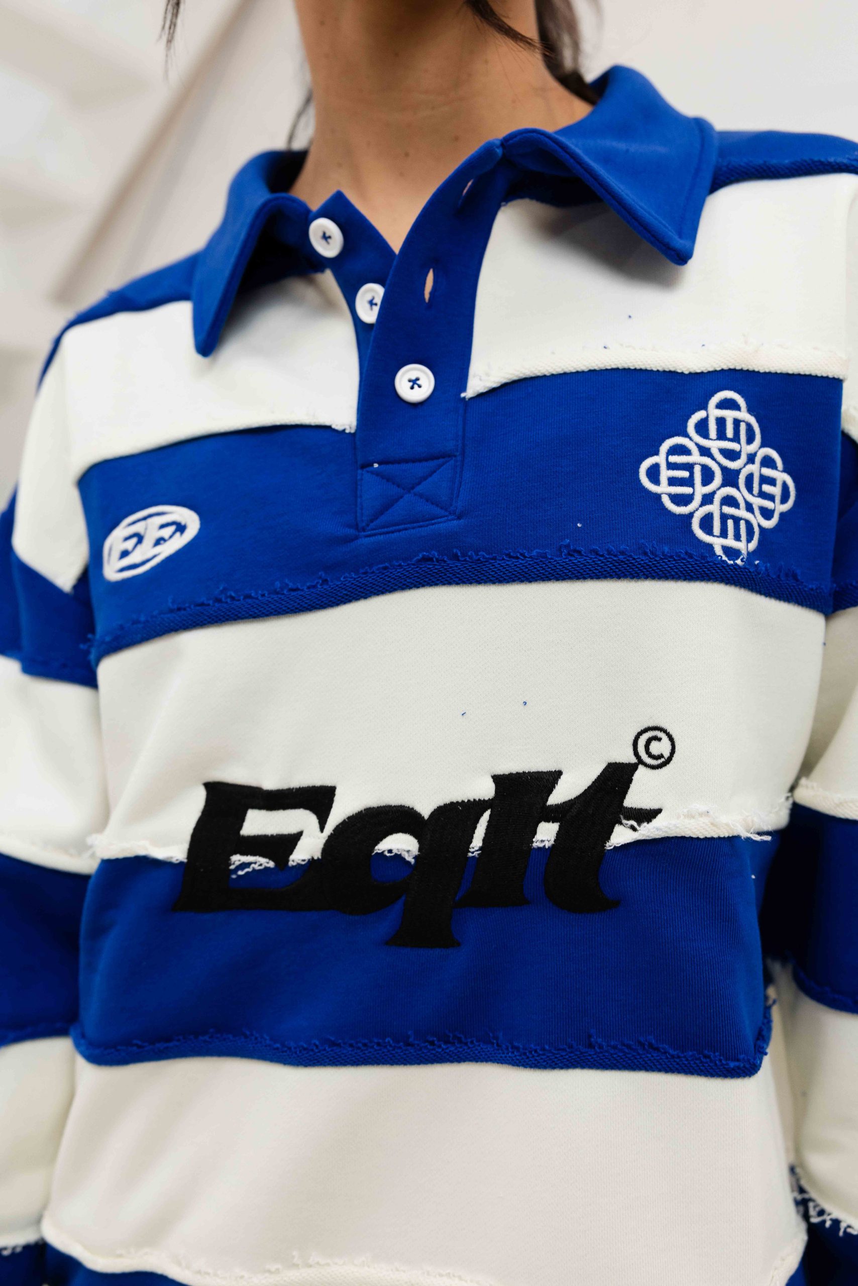 Equalité Stripe Jersey Polo Dames Gebroken Wit/Blauw