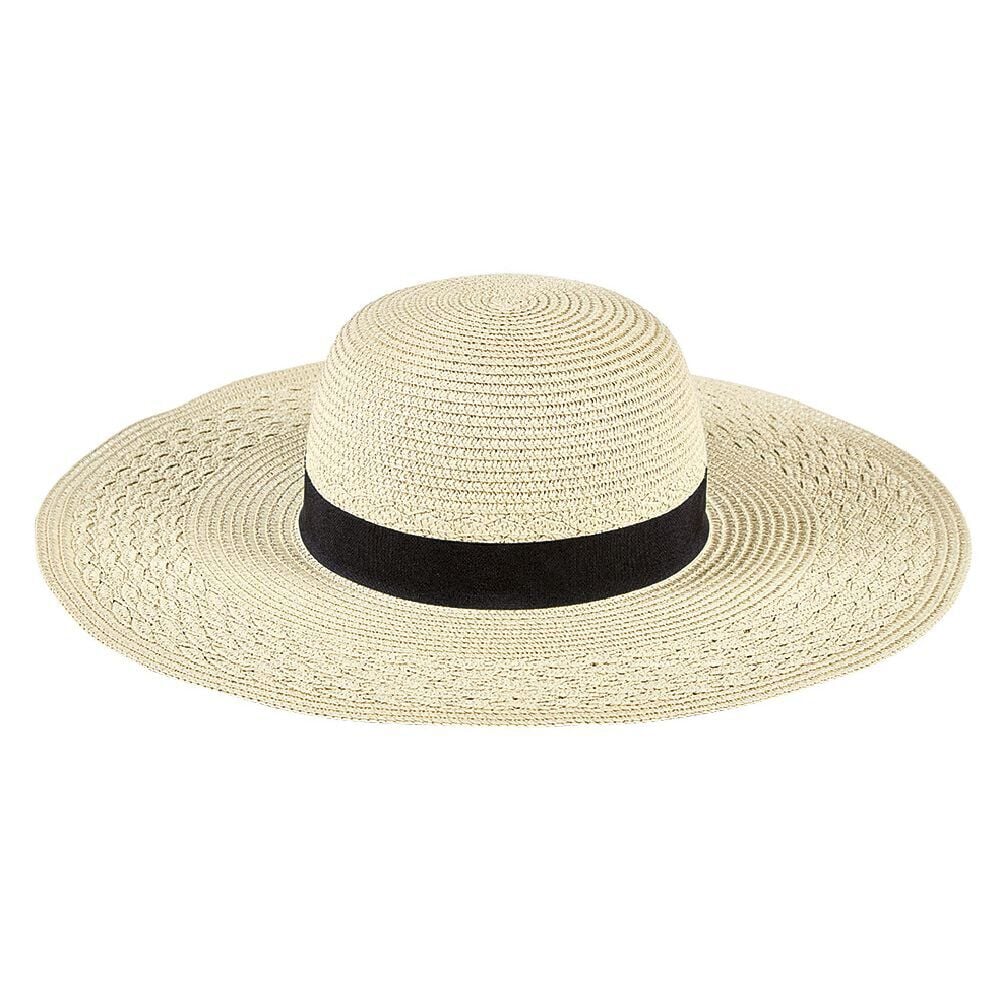 Chapeau capeline beige et son ruban noir