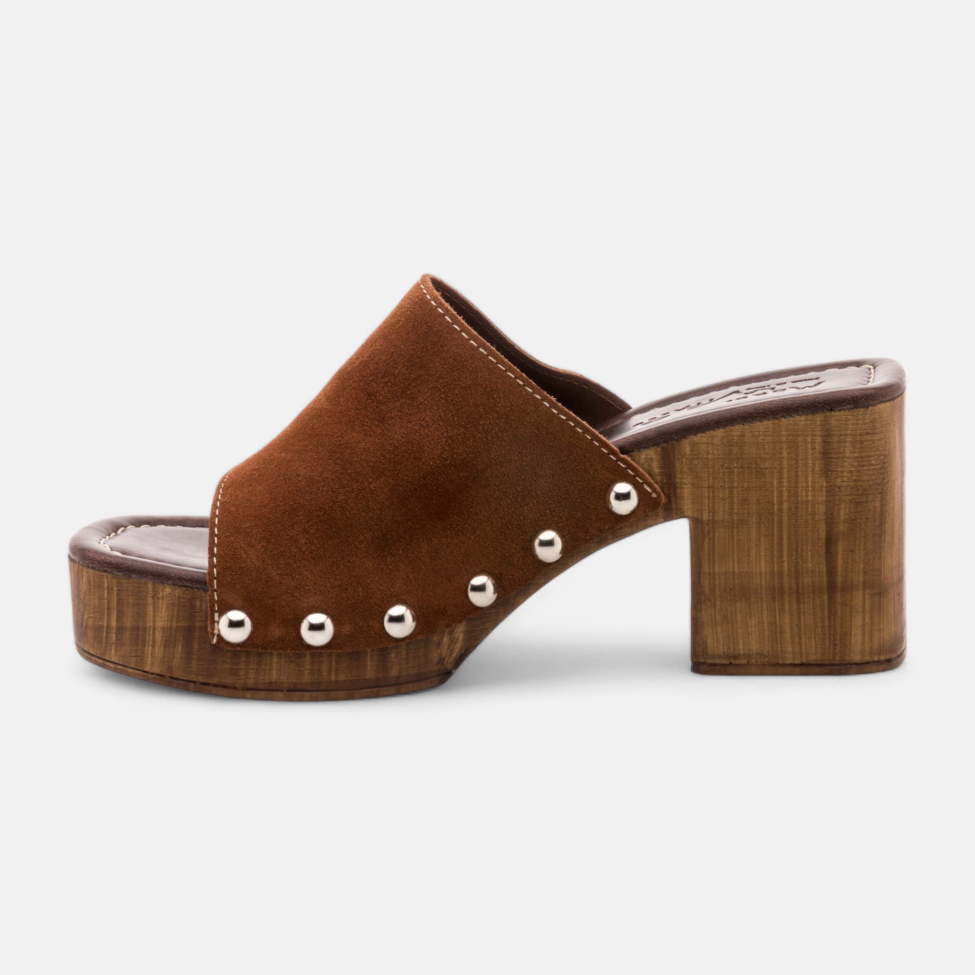 Mules à talon Femme en cuir cognac