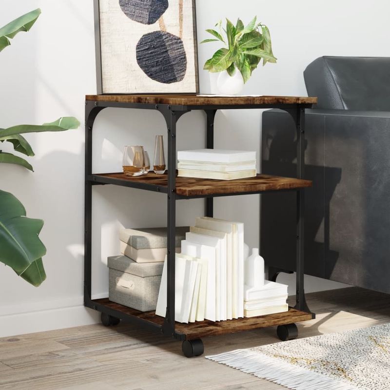 Printerstandaard - 3-Lagen - Hout - Stalen Frame - Verplaatsbaar
