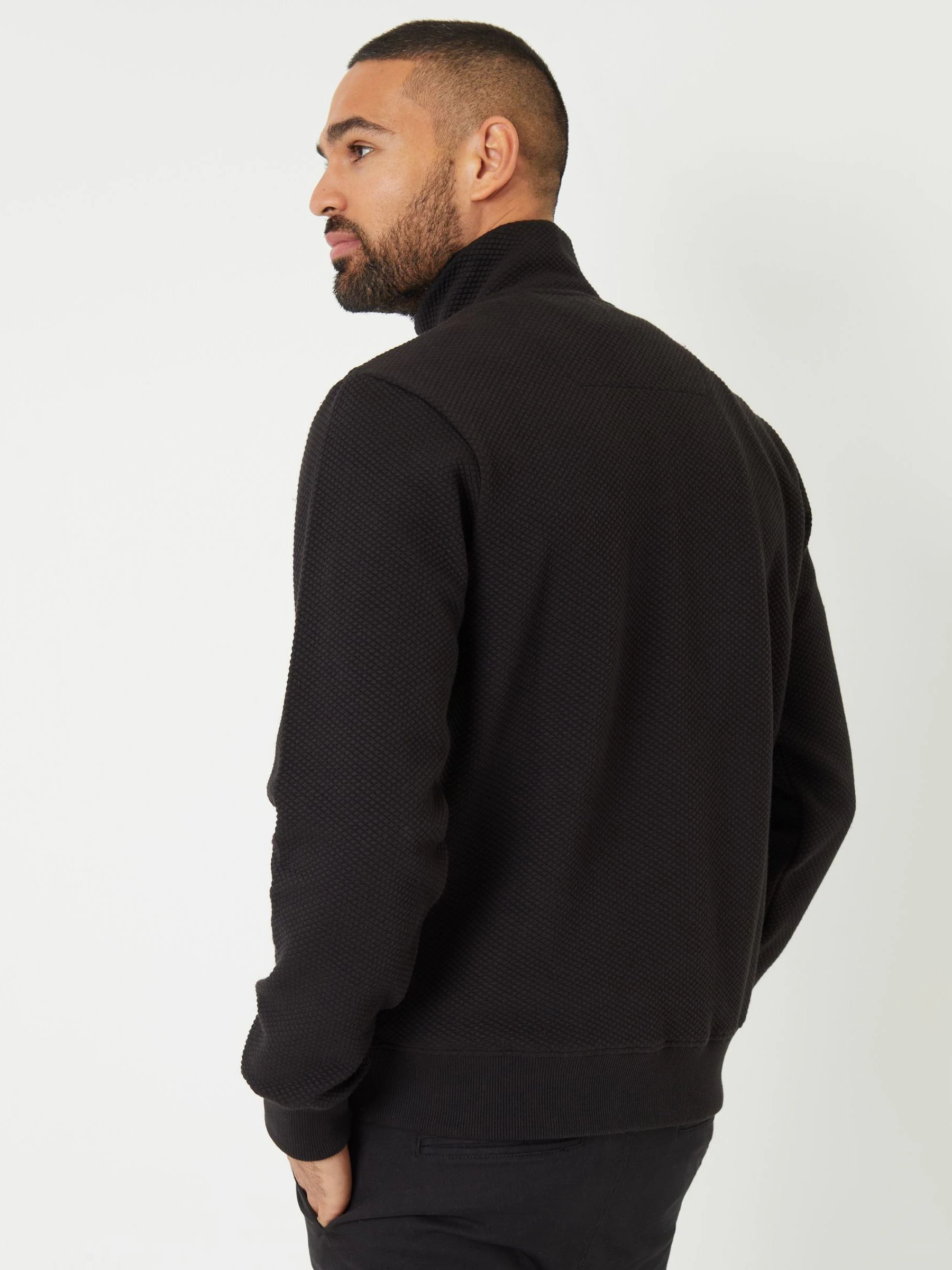 Zwart - Threadbare Textured Quarter Zip Sweatshirt