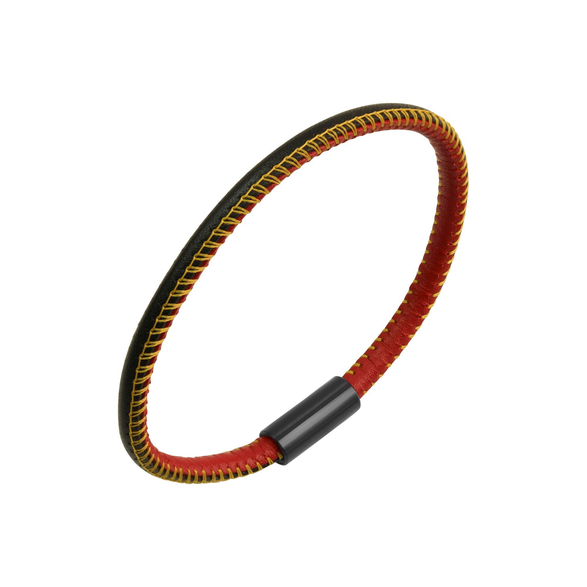 Zeeme Stainless Steel Armband echt Leder mit Deutschland-Farben 23cm