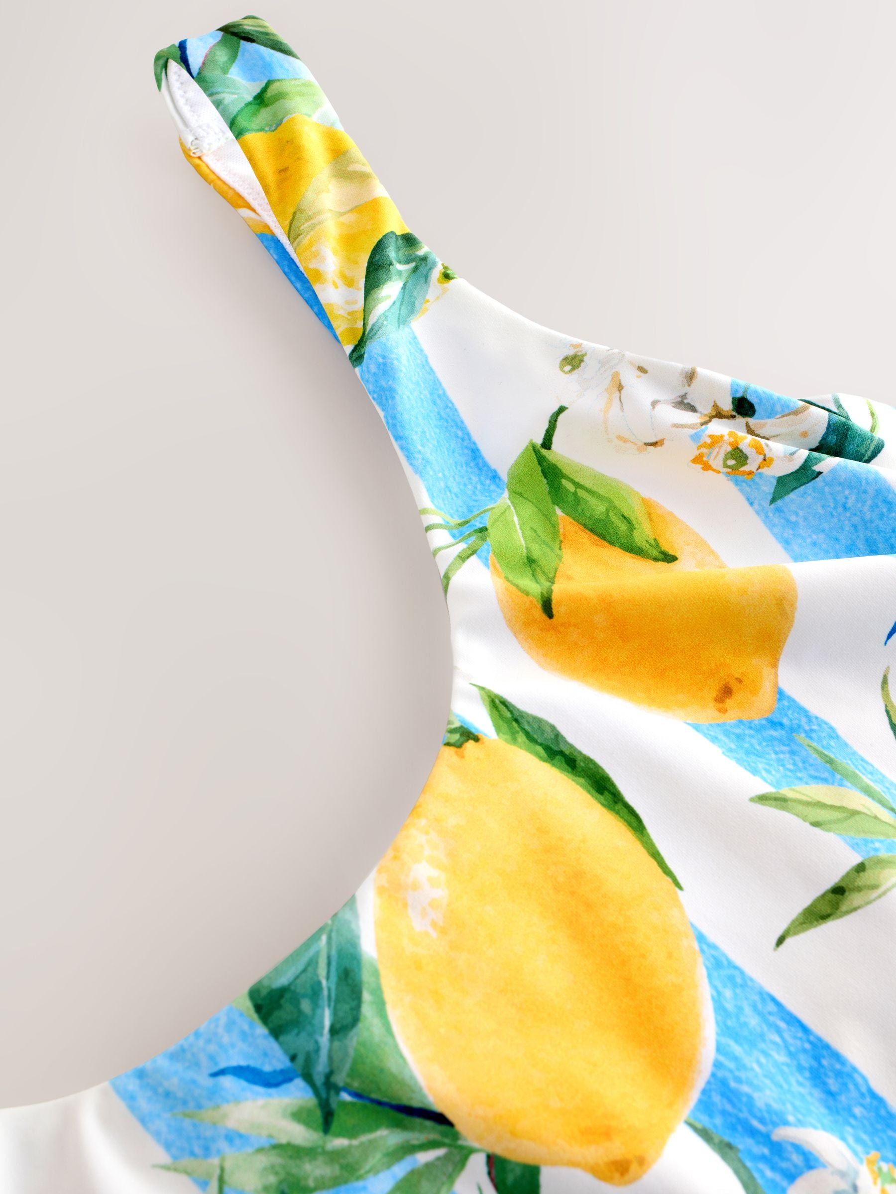 Wit/Blauw Strepen citroen Print - Buikcorrigerend DD+ badpak met beugels en ronde hals