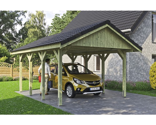 Enkele carport SKAN HOLZ Wallgau incl. daklatten en H-paalankers 430 x 600 cm geïmpregneerd