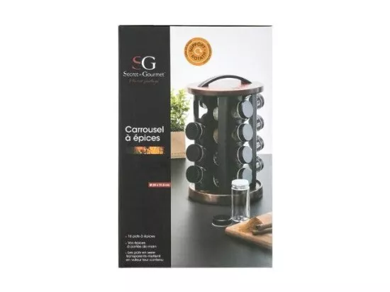 Support à épices + 16 pots à épices - 20 x 31,5 cm - Bois - Noir