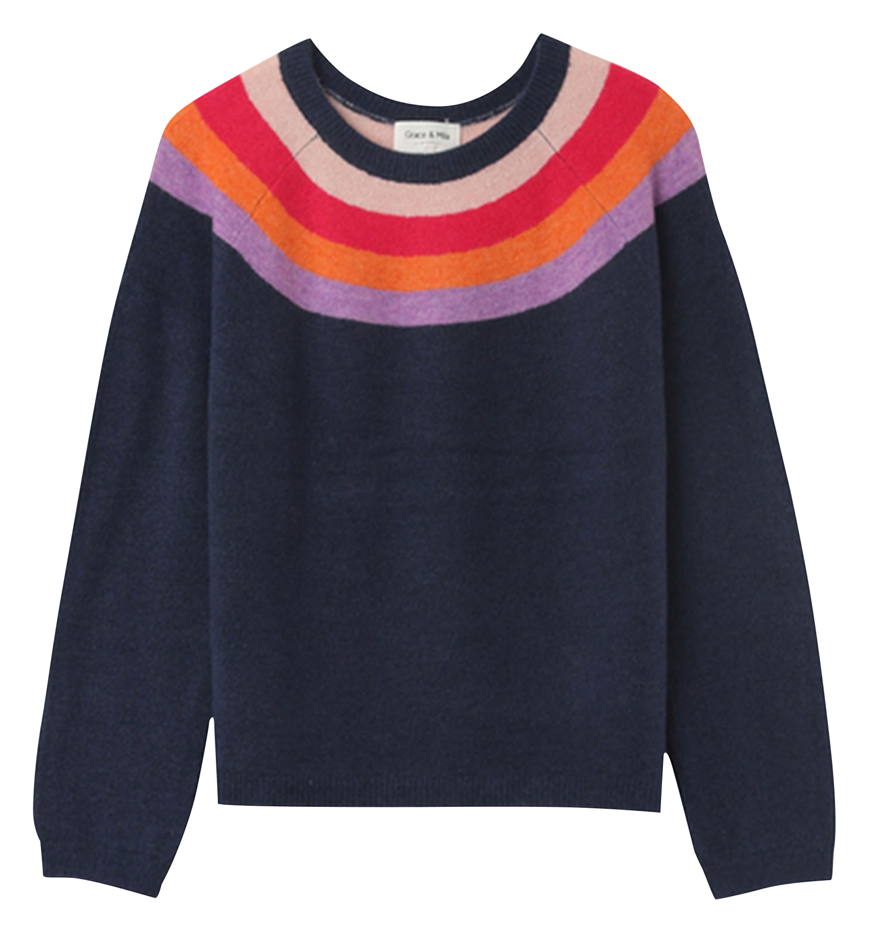 NADY - Pull col rond droit imprimé | Bleu