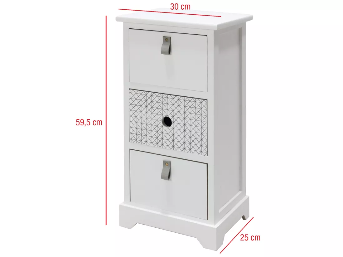 Table De Chevet 3 Tiroirs Bois Mdf Blanc Gris Moderne 59.5x30x25 Cm