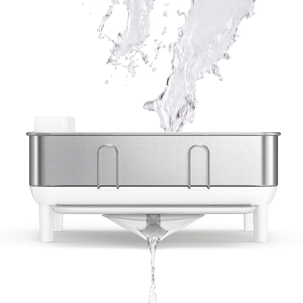 Egouttoir compact blanc avec un cadre en acier inoxydable Simplehuman