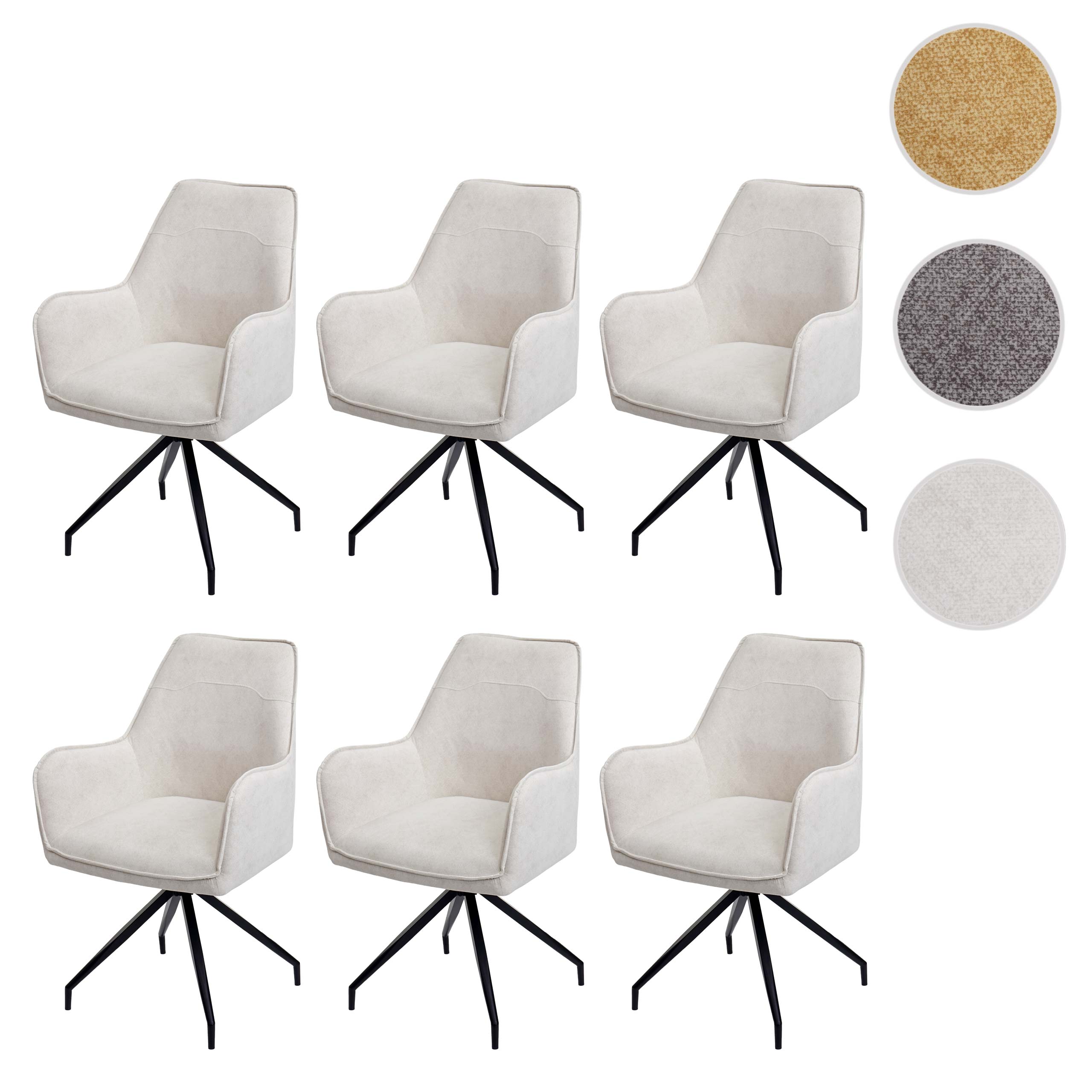 6er-Set Esszimmerstuhl MCW-K15, Küchenstuhl Polsterstuhl Stuhl mit Armlehne, Stoff/Textil Metall ~ creme-beige