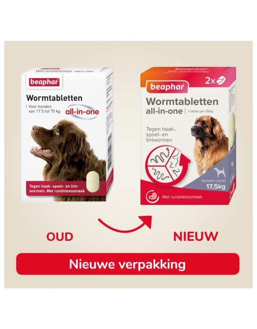 Beaphar Wormtablet All In One Hond - Anti wormenmiddel - Rund 2 tab 17.5 Tot 70 Kg
