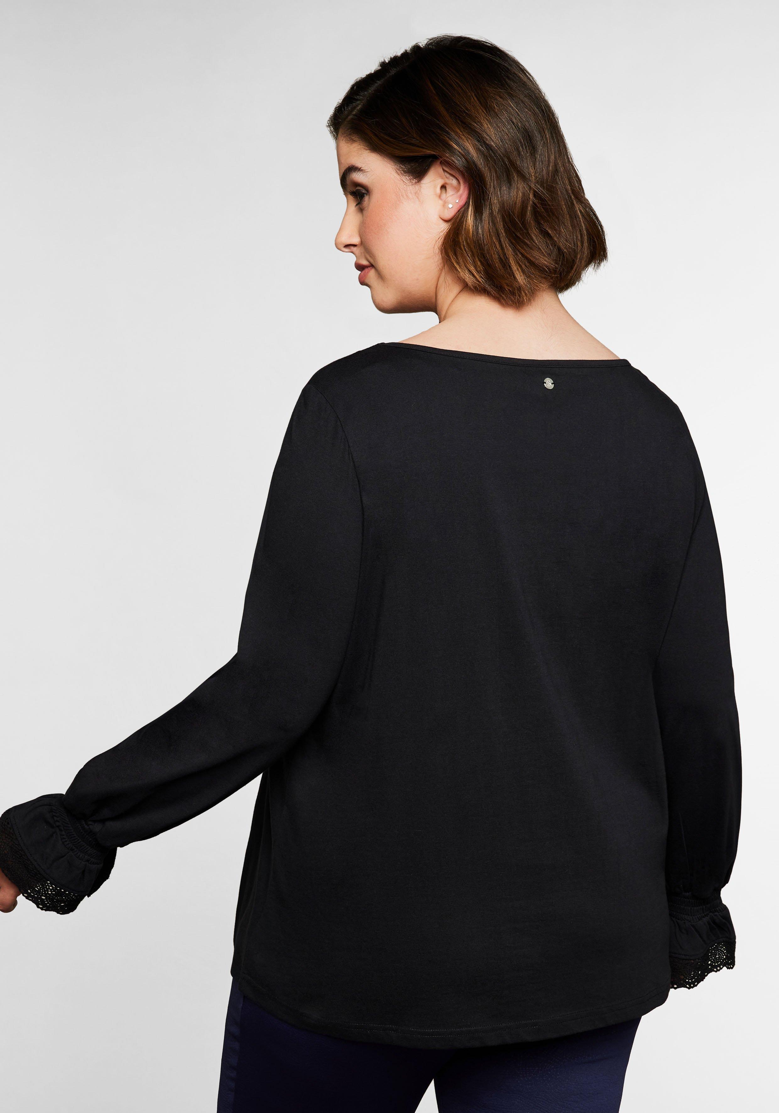 Langarmshirt mit Spitze am Ärmelsaum