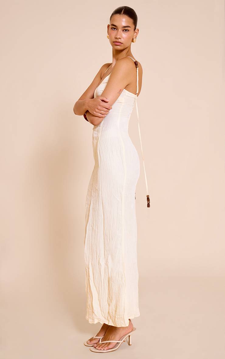 Naturel Robe Longue À Bretelles Avec Détails De Perles Texturées