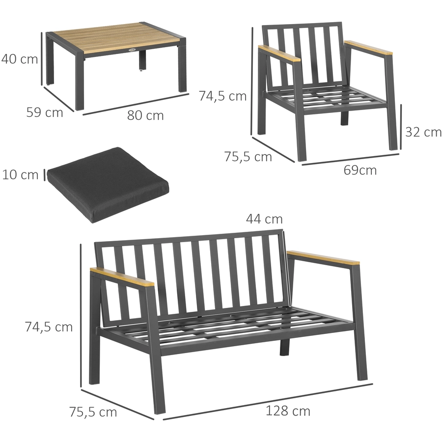 Outsunny Gartenmöbel Set mit Kissen grau
