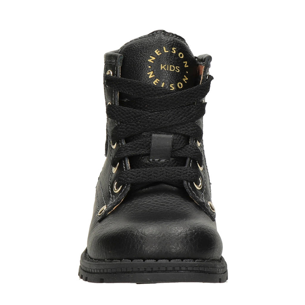 Nelson Kids leren veterboots zwart
