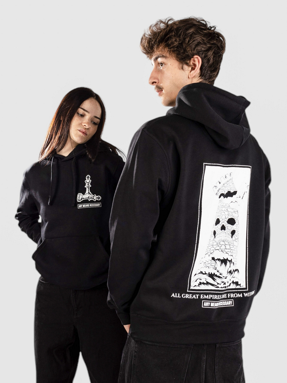 Any Means Necessary Tower Hoodie black