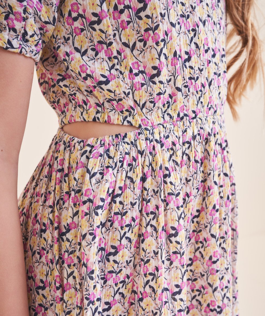 ROBE MANCHES COURTES FILLE EN COTON IMPRIMÉ FLEURI AVEC OUVERTURES