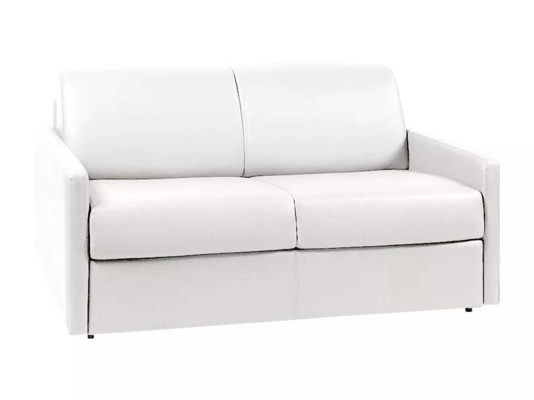 Canapé 2 places convertible express en simili blanc - Couchage 120 cm - Matelas 14 cm CALIFE