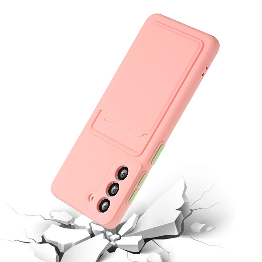 Samsung Galaxy S21 FE 5G Gummi Case Hülle mit Kartenfach - Rosa / Grün