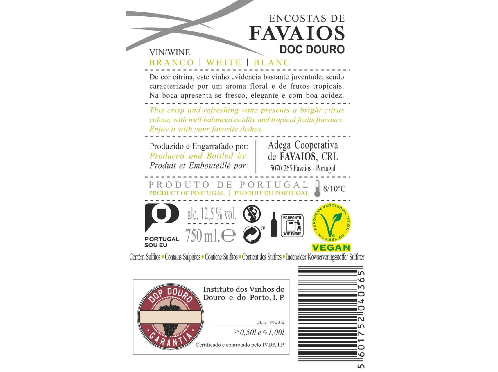VINHO BRANCO ENCOSTAS DE FAVAIOS VEGAN DOURO 0.75 L