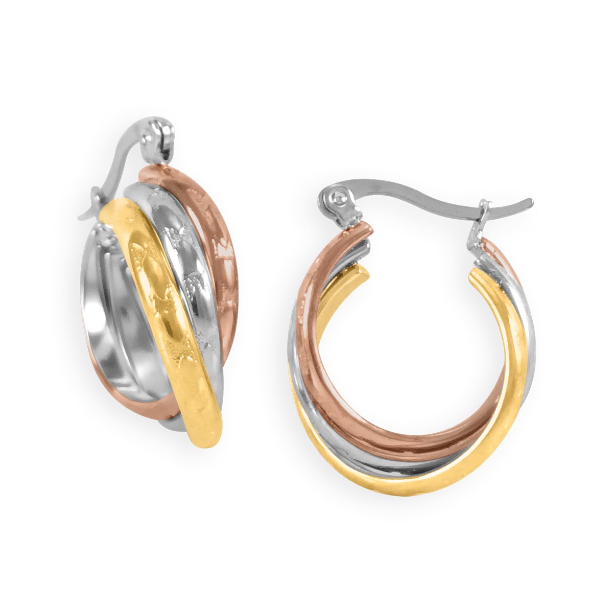 Boucles d'oreilles créoles acier tricolore 2 cm