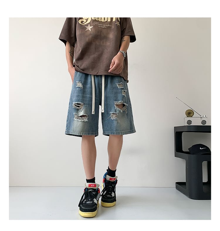 emeisa - Denim shorts met trekkoord in de taille