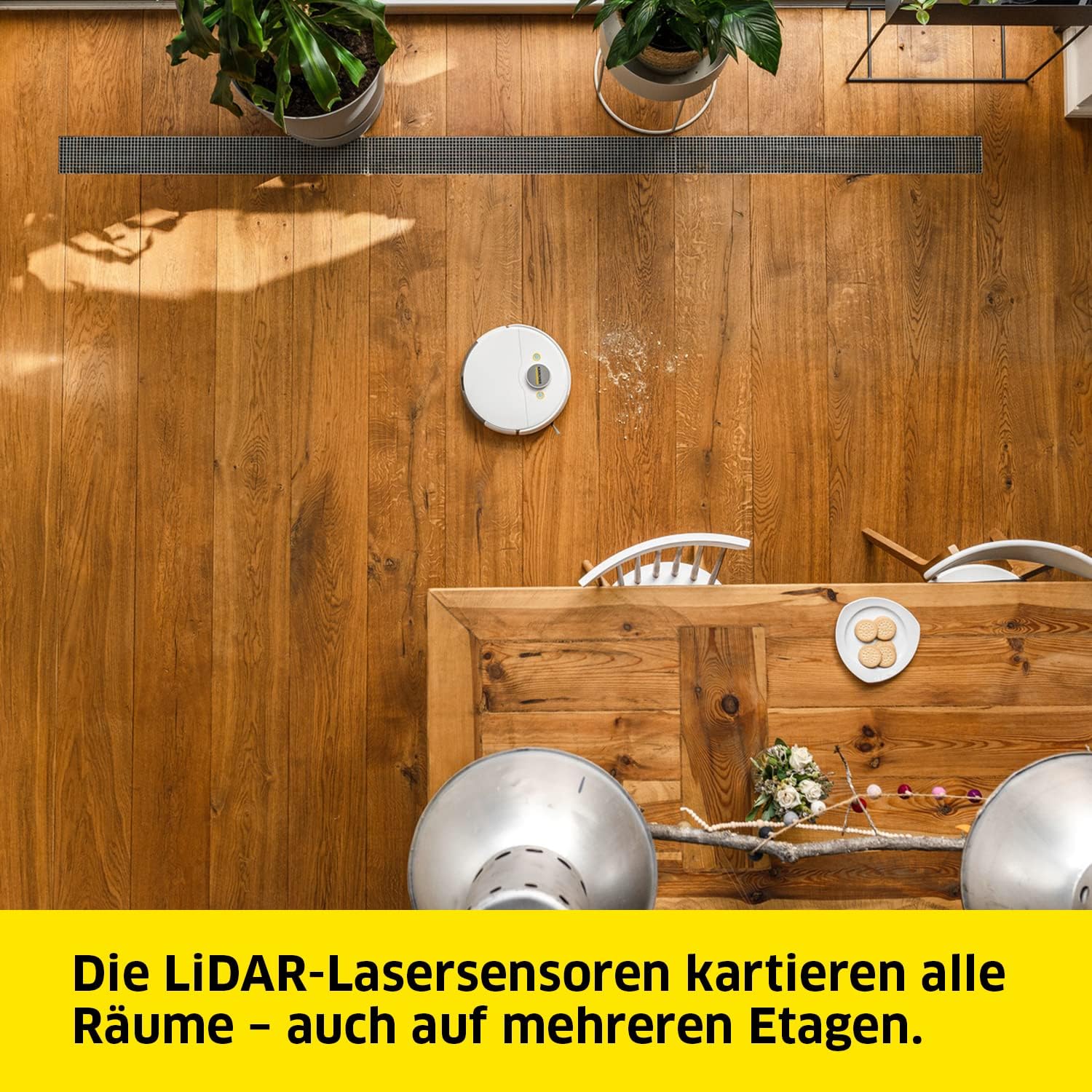Kärcher Saugroboter RCV 5 mit Wischfunktion, App-Steuerung, LiDAR-Laser-Navigation, Dual-Laser und KI, Kartierung, Raum- und Hinderniserkennung, 5000 Pa, 120 min Laufzeit, für Hartböden und Teppiche