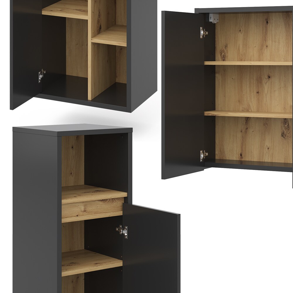 Vicco Badmöbel-Set Badezimmer-Möbel Bad-Schrank Viola Anthrazit Eiche modern Badezimmerschrank Waschtischunterschrank Spiegelschrank Midischrank Hochschrank Schranktür Schrankfach Ablage Aufbewahrung