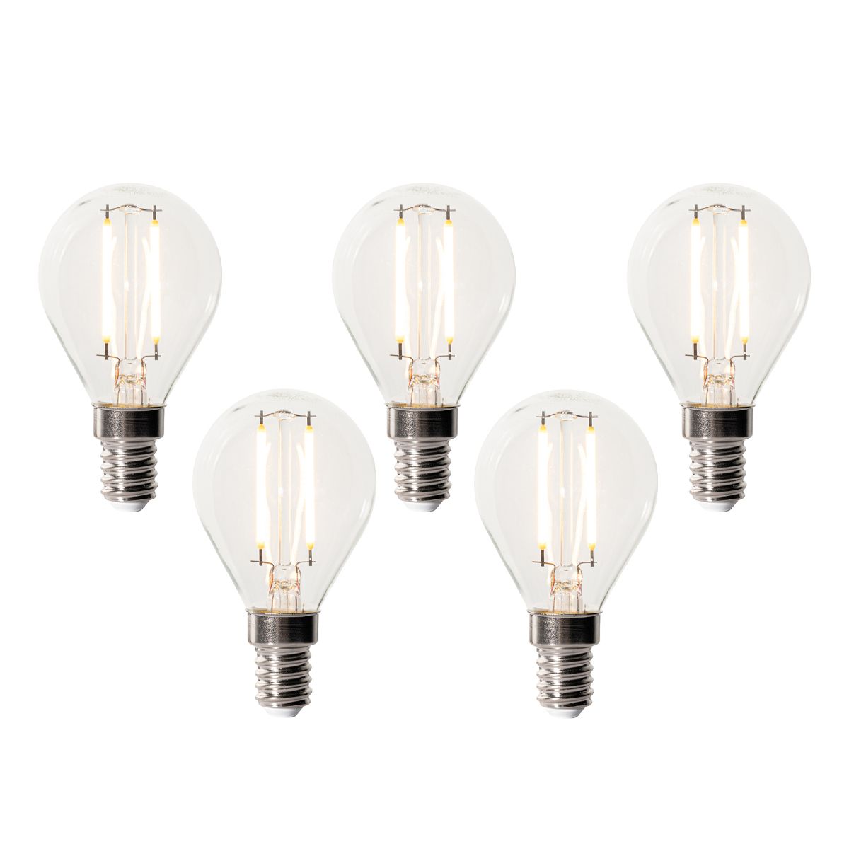 Set van 5 E14 dimbare LED lampen P45 helder glas 3W 250 lm 2200K