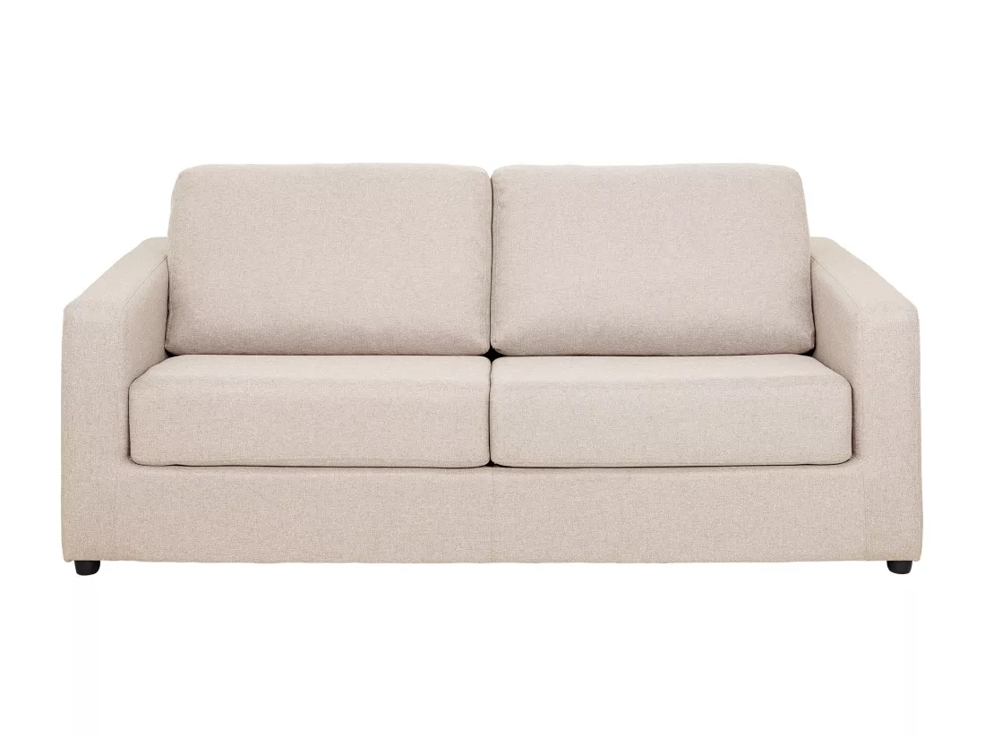 Canapé 3 places convertible express en tissu beige - Couchage 140 cm - Matelas 14 cm DONETO