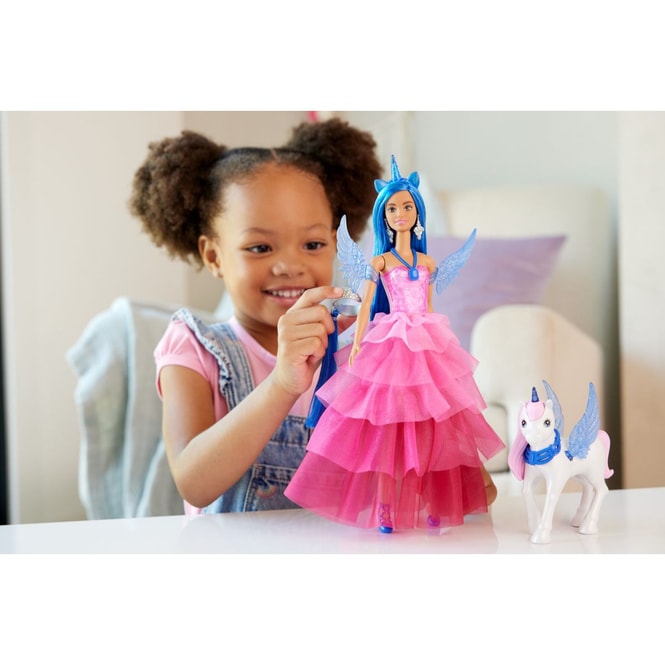 Barbie - Saphir - Einhornpuppe mit Flügeln und Einhornfohlen - blaue Haare