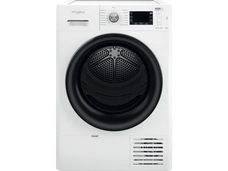 Whirlpool FFT M22 9X2B PL, Fritstående, Front-læsning, Kondensering, Sort, Hvid, Knapper, Dreje, Berøring, Højre