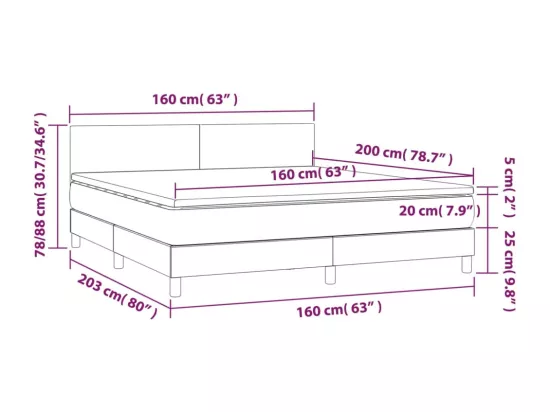 Sommier tapissier avec matelas et LED Noir 160x200 cm Tissu