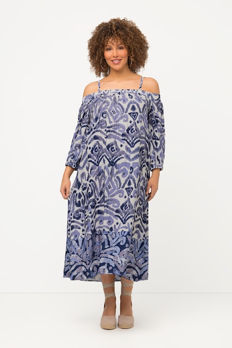 Midikleid, A-Linie, Carmen-Ausschnitt, 3/4-Arm