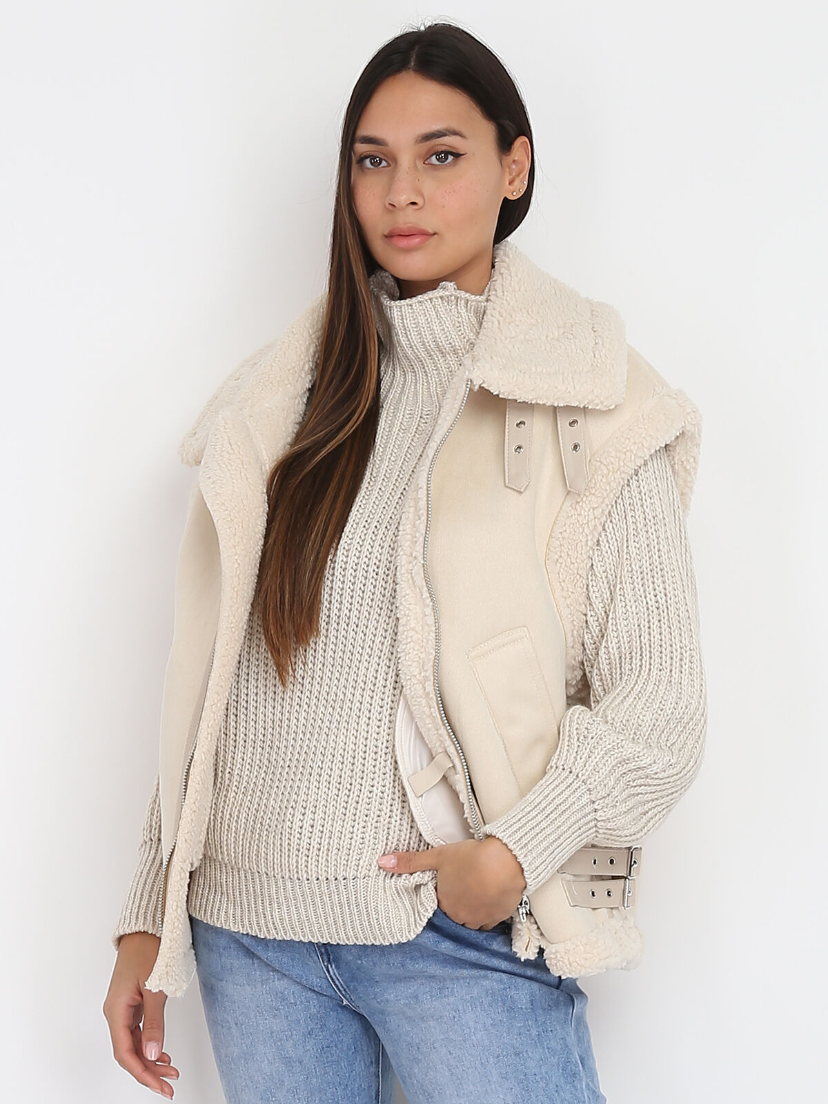 Manteau aviateur sans manches- Beige