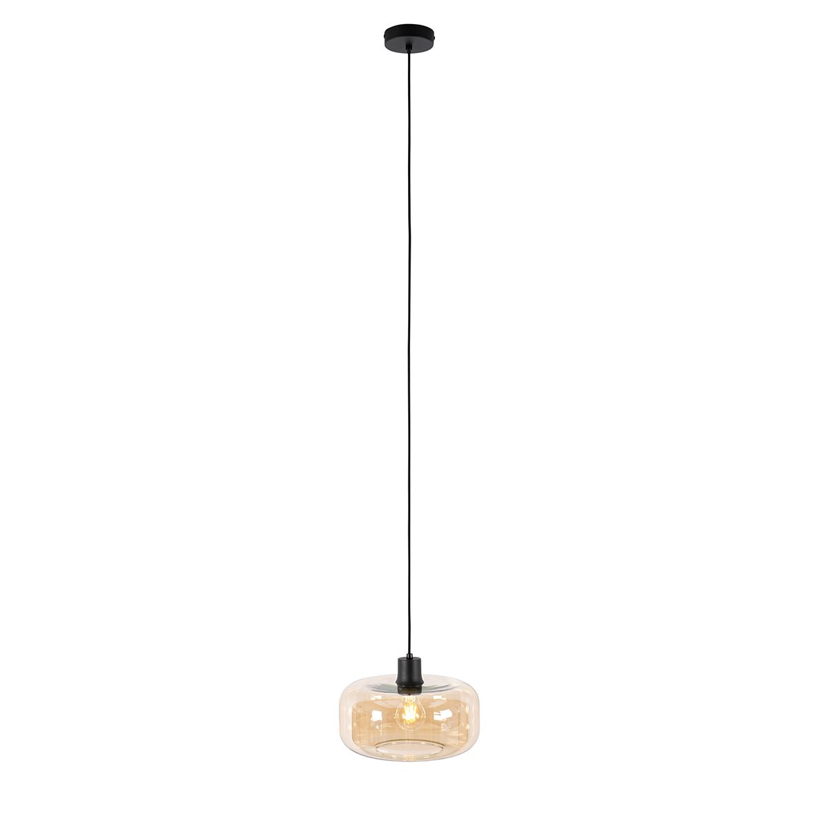 Smart hanglamp zwart met amber glas incl. Wifi A60 - Bizle