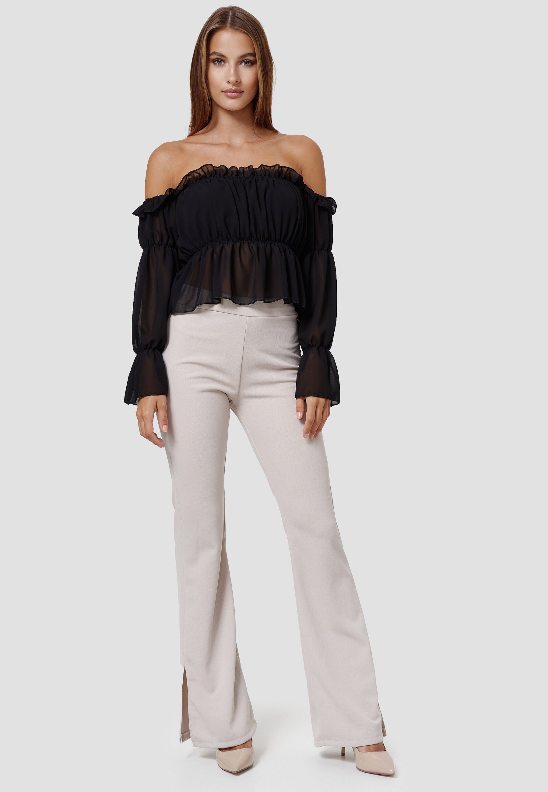 RAYSHYNE Damen Stoffhose Elegante Business Marlene Hose mit Schlitz RS21