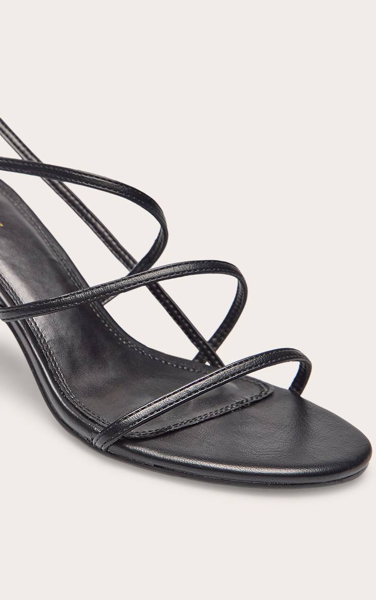 Noir Sandale À Talon Bout Rond À Brides Imprimé Synthétique Marron