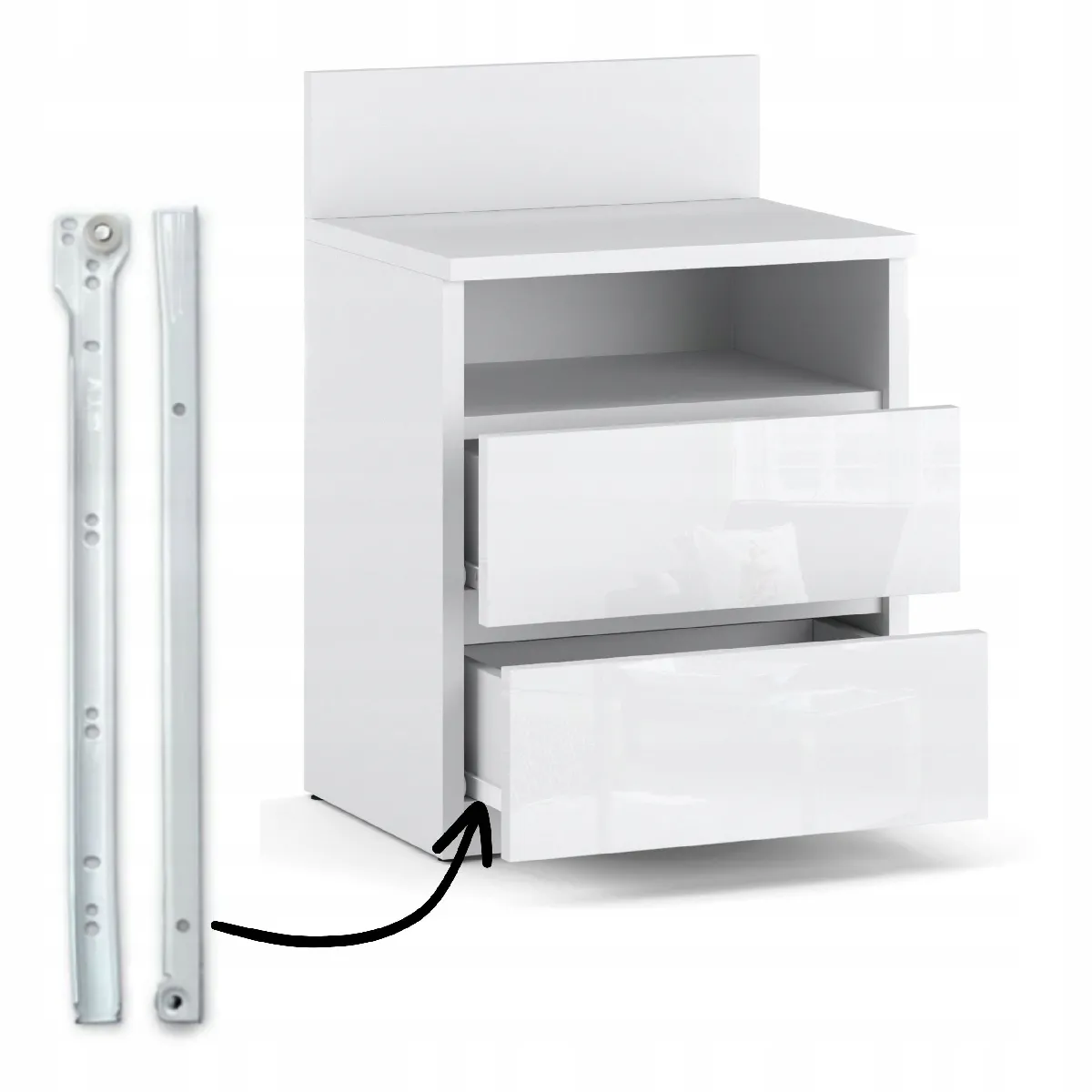 Table de chevet - Blanc Brillant - 2 tiroirs