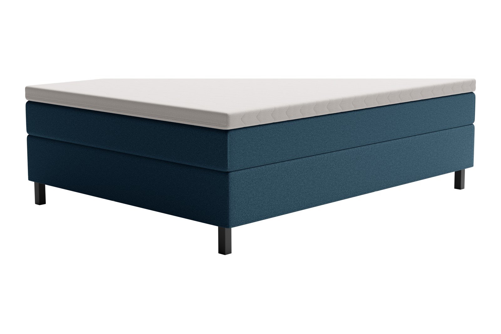 XOV Premium 15 Kontinentalseng 180x210 cm i tekstil Terranova 21 blå, fast/fast med Premium 15 overmadrass og sort firkantede ben, gavl selges separate