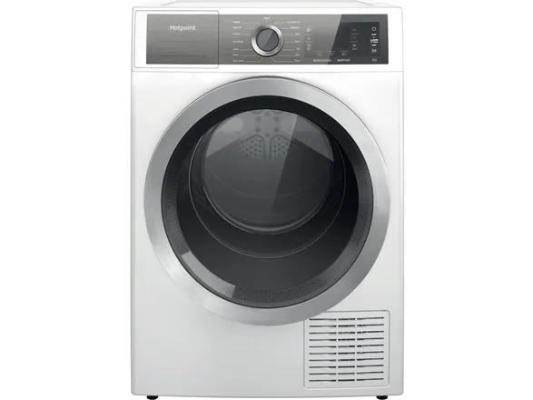 Hotpoint H8 D94WB EU, Fritstående, Front-læsning, Varmepumpe, Hvid, Dreje, Berøring, Højre