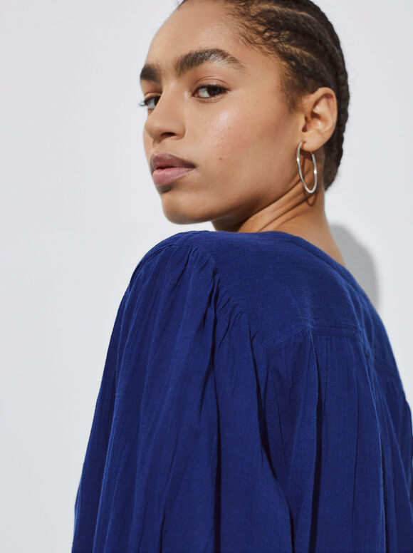Camisa estruturada com mangas bufantes - Azul