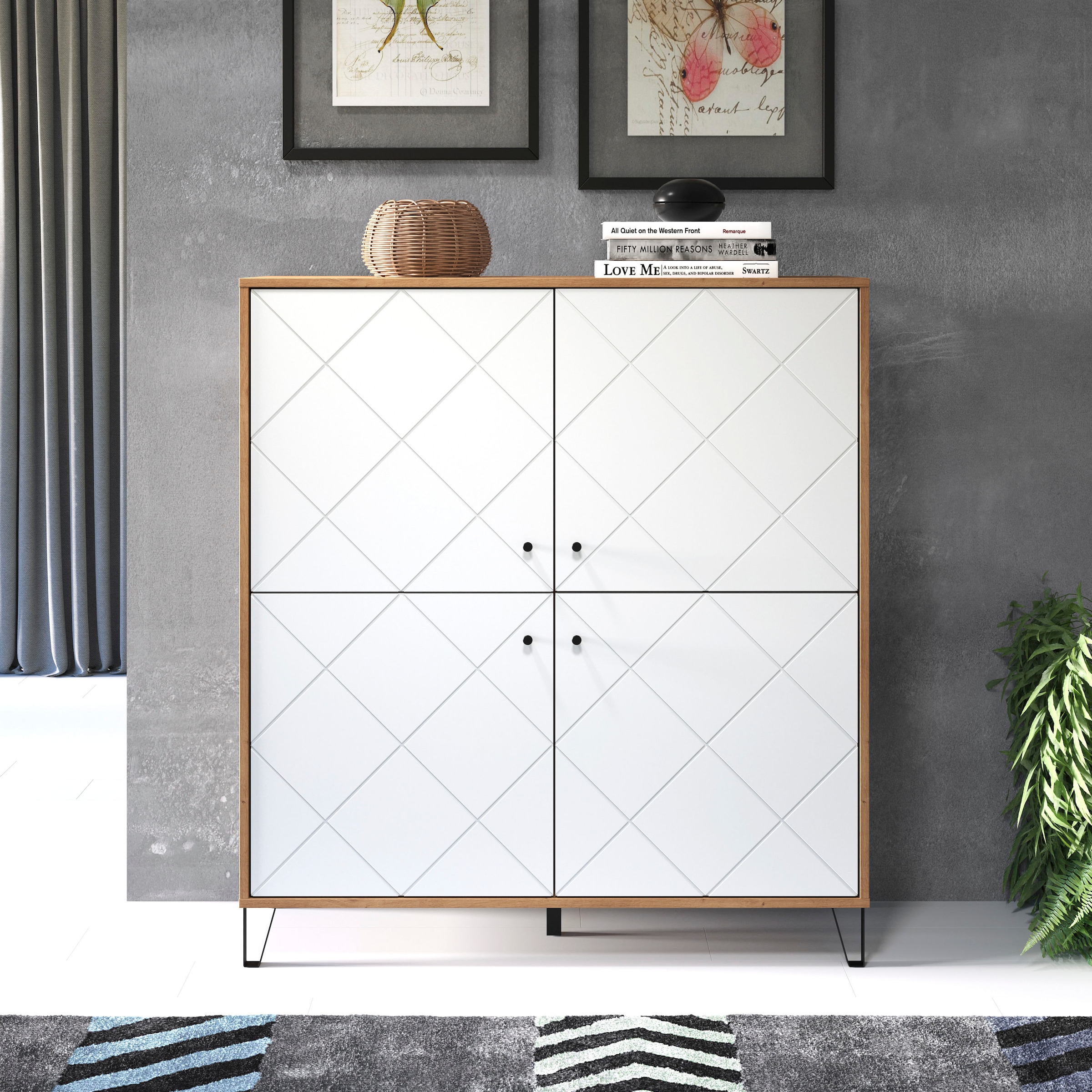 PLACES OF STYLE Highboard »Tarragona« Highboard mit 4 Türen & Soft-Close - (B/T/H) 123/40/136 cm