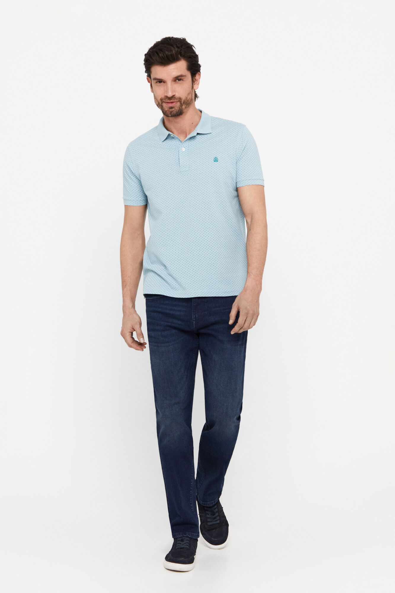 Polo piqué com microestampa - Azul
