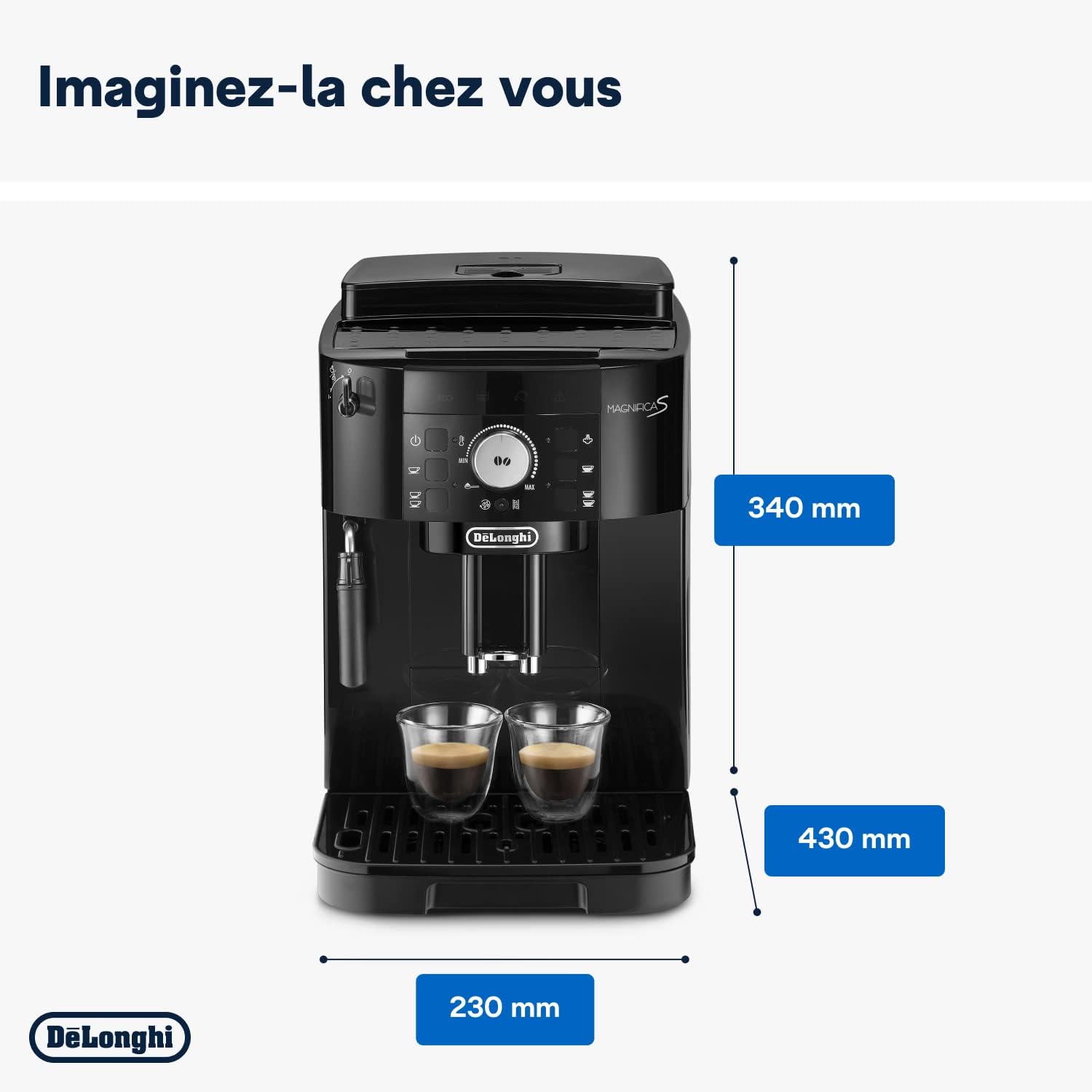De'Longhi Magnifica S ECAM11.112.B, Machine à Café Automatique/ à Espresso du Grain à la Tasse Avec Buse à Lait, avec 4 Recettes à Touche Unique, Panneau de Contrle Soft-Touch, 1450W, Noir