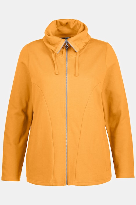 Sweatjacke, drapierter Stehkragen, Kunstleder-Details