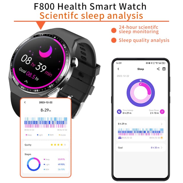 Smartwatch med EKG, kropskompositionsanalyse, blodsammensætningsanalyse (urinsyre, blodlipider) Sort og brun læderrem