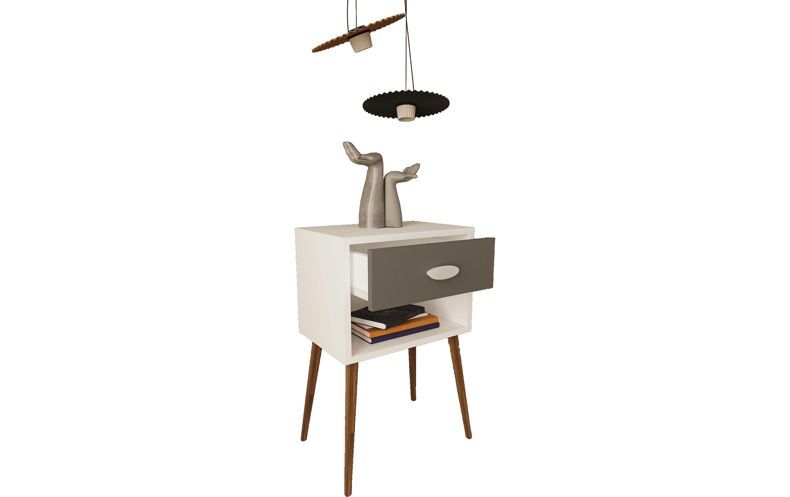Nachttisch Singol XL 45 x 70 cm, Weiss/AnthrazitNachtschrank im Retro-Design