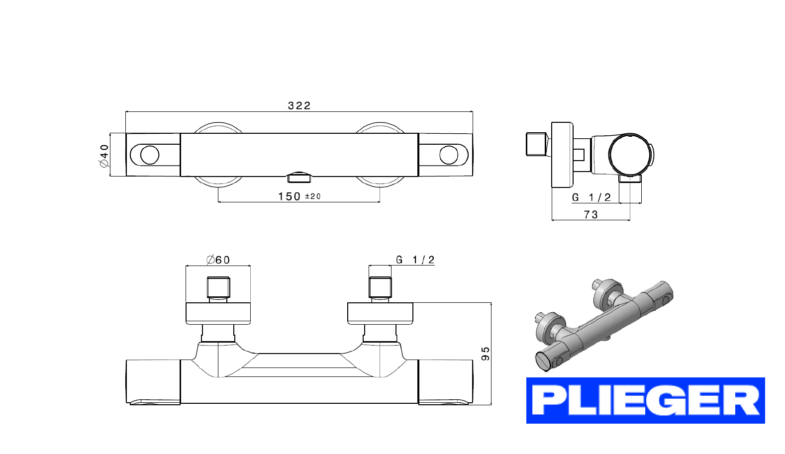 Plieger Milano douchekraan thermostatisch chroom