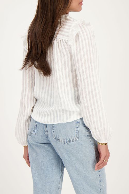 Witte ruffle blouse met strikdetail