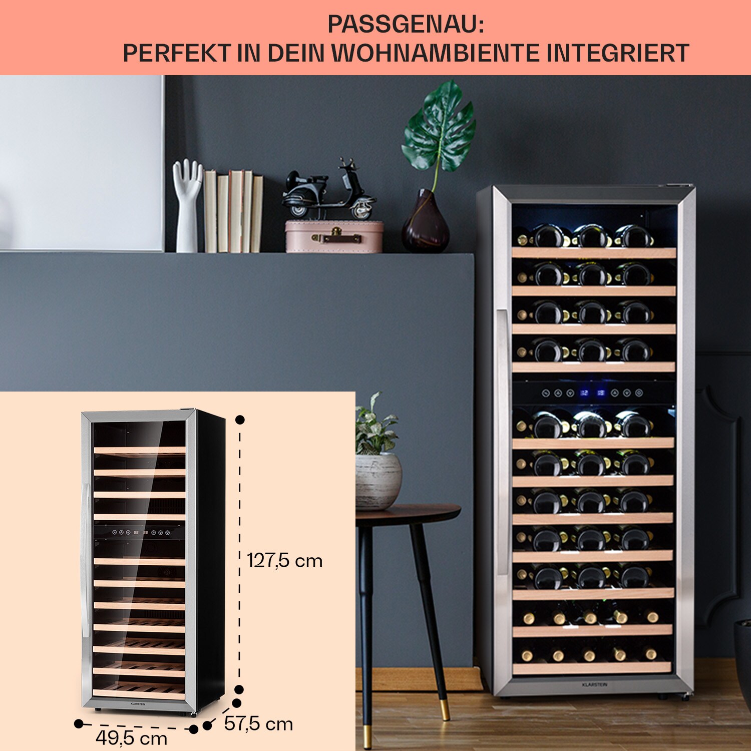 Vinamour 73 Duo Weinkühlschrank 2 Zonen 192 L/73 Flaschen 5-18°C Touch 73 Liter 2 Kühlzonen